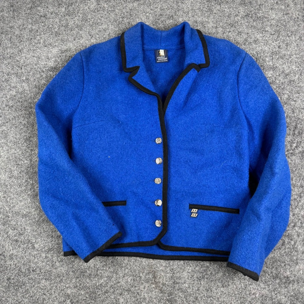 Manfred Wesenjak Jacket Womens 12 Blue Wool Tyrolean Austria Silver Button Good